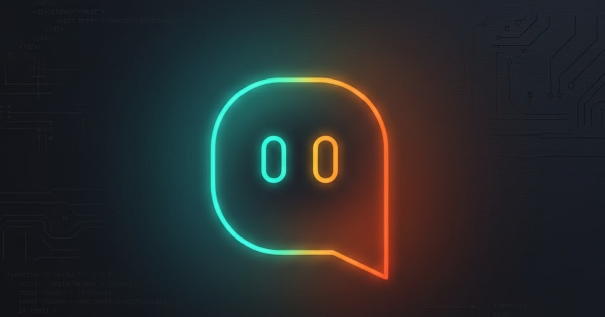 The Sioma mark drawn as a neon speech bubble, glowing over a dark circuit board and faint source code